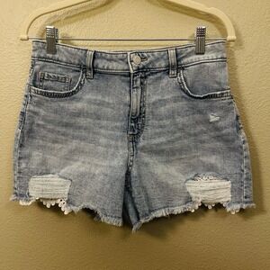 SO Distressed Blue Denim Shorts Lace Detail Boho Y2K Size 30 Inch Waist READ